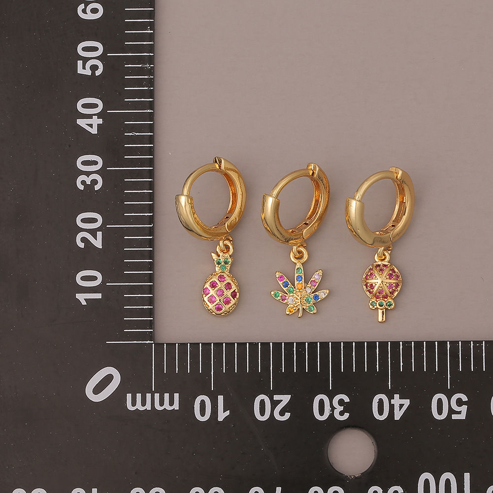 Fashion Copper Color Zircon Maple Leaf Pineapple Lollipop Earring display picture 1