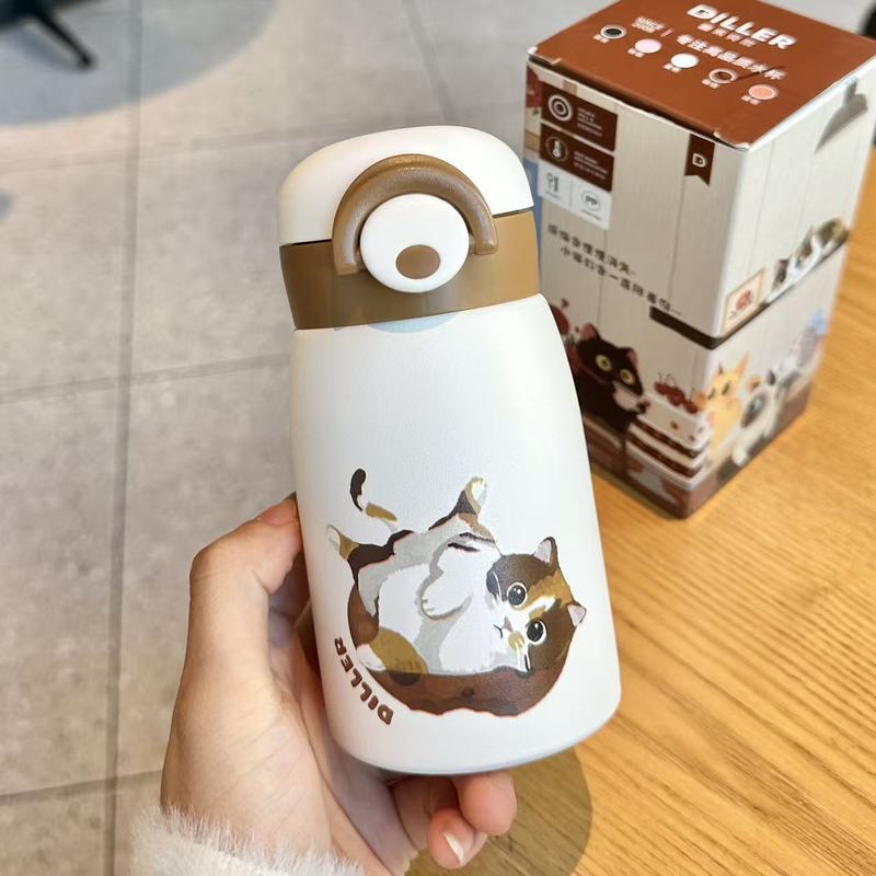 迪乐贝尔猫咪不锈钢学生保温杯女生高颜值猫咪新款便携迷你口袋杯|undefined