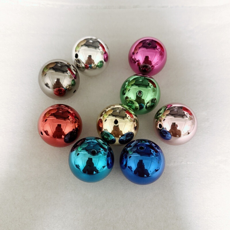 Uv Electroplated Silver Beads Acrylic Straight Hole Round Spacer Beads Loose Beads Woven Bag Accessories DIY Crafts