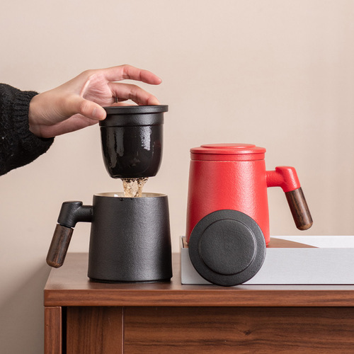 Ceramic filter tea cup tea water separation cup office mug ceramic cup wholesale cup with lid souvenir