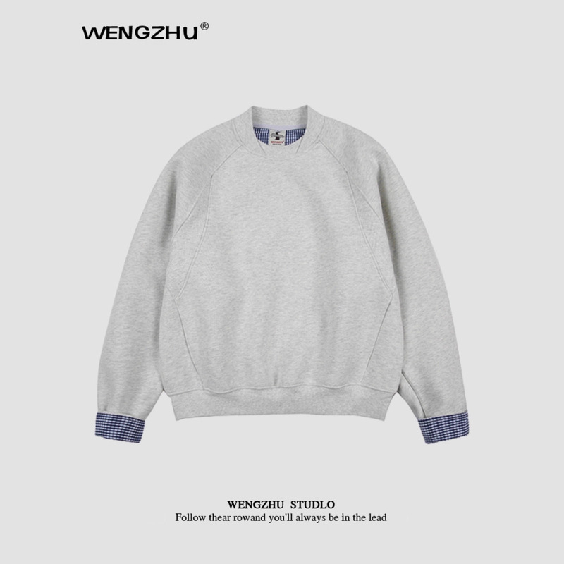 Cross-Border "Designer Brand"/Unisex Style/Heavyweight 400g Shirt Cuffs Round Neck Patchwork Sweatshirt