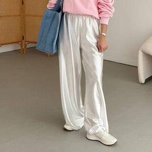 Cross-Border European and American Foreign Trade Satin Silk Light Luxury High-Waisted Slimming Casual Loose Straight-Leg Wide-Leg Pants for Women