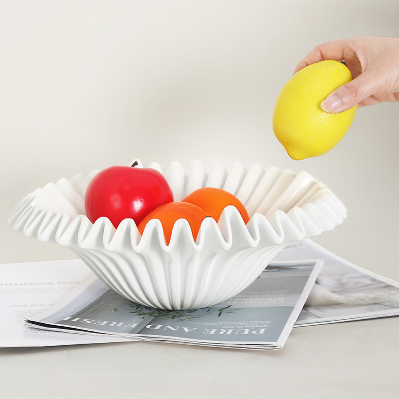 Nordic Pleated Resin White Wave Fruit Plate Desktop Decorations Art Ornaments Desktop Storage Home Design