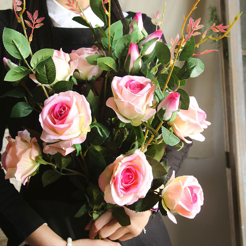 INS風絨布玫瑰綠植仿真花植物婚慶裝飾品植物牆花牆玫瑰花MW03333