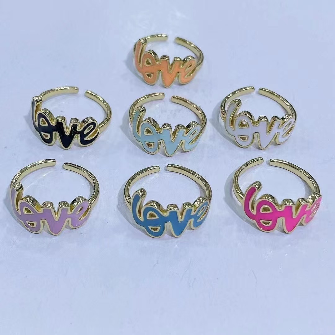 Korean Love Drop Oil Ring Opening Fashion Simple Couple Ring display picture 3