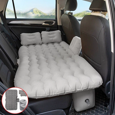 Inflatable car bed, inflatable mattress for the: Vehicle-mounted inflatable bed - default-item-thickened-flocked-wave-patterned-double-storage-ottoman-gray-electric-pump