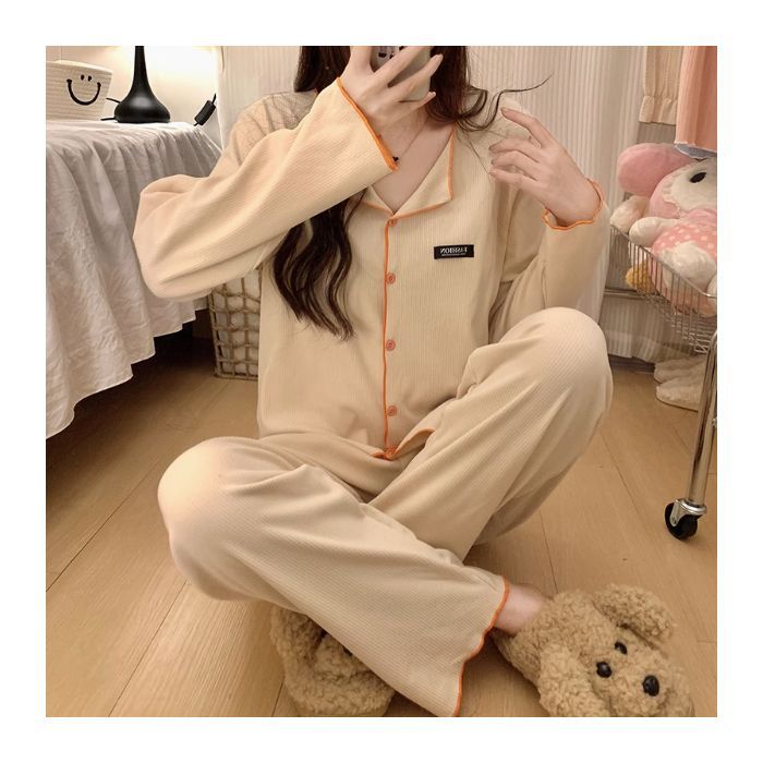 Pijamas al por mayor transfronterizos de mujeres otoño invierno de terciopelo caliente pequeño cardigan con solapa engrosado conjunto de ropa de hogar simple nuevo