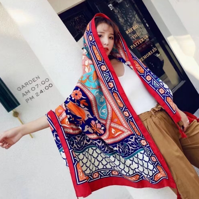 Sopa de satén de twill para mujeres 2025 bufandas de viento nacional de verano tibetanas bufandas de seda protector solar lago Qinghai turismo foto toalla de playa