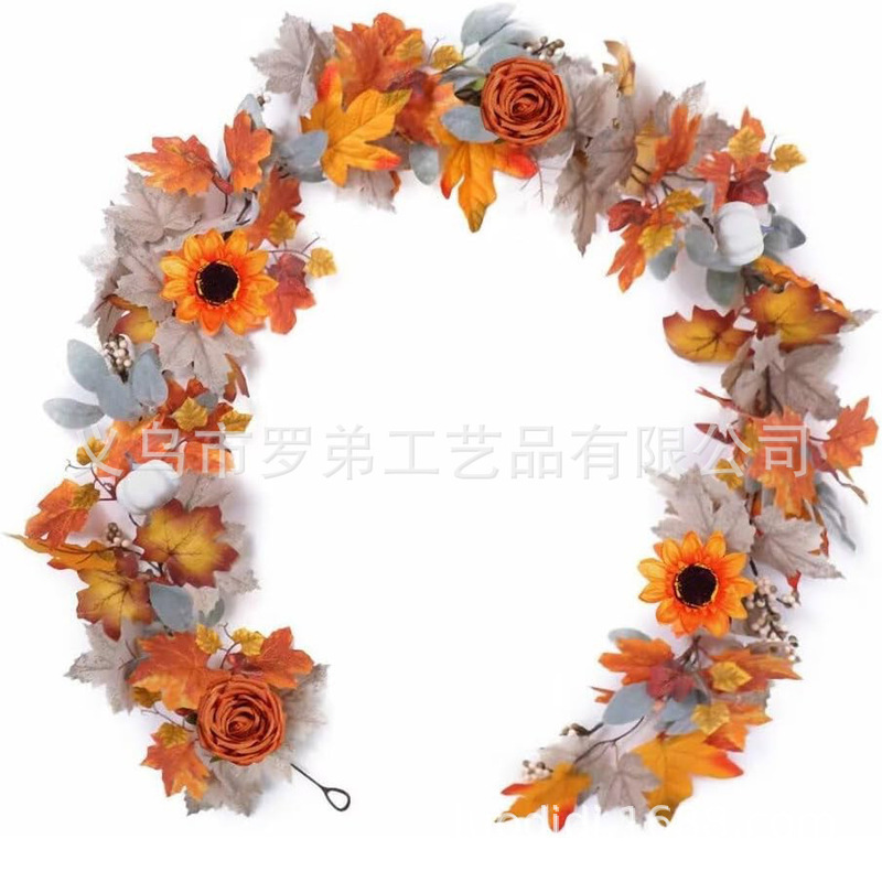 越境新製品アマゾンハロウィン秋の花輪カボチャベリードア吊り収穫祭籐リング感謝祭花輪|undefined