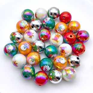 Cross-border Christmas series UV plated acrylic round beads 16mm straight hole loose beads DIY mobile phone chain handmade material accessories