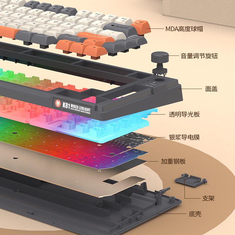 まぶしい銀狐k 81キーボードの3色のmdaボールキャップの有線usb発光の事務のゲームのキーボードのコンピュータのノート