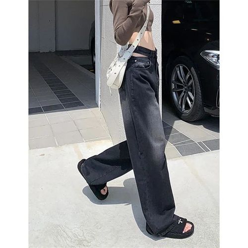 Wide-leg jeans for women, petite size, suitable for spring and autumn, trendy and stylish, high-waisted design, slimming and versatile, floor-length pants.