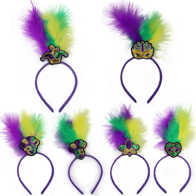 Diadema de plumas de lentejuelas de fiesta de carnaval de Brasil especial transfronterizo tiara salvaje fiesta de San Patricio