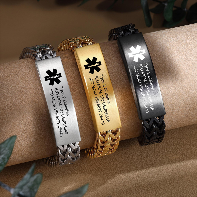European and American Cross-Border Personalized Medical Alarm Bracelet, Fashionable and Versatile, Light Luxury Niche DIY Custom Graphic Steel Bracelet