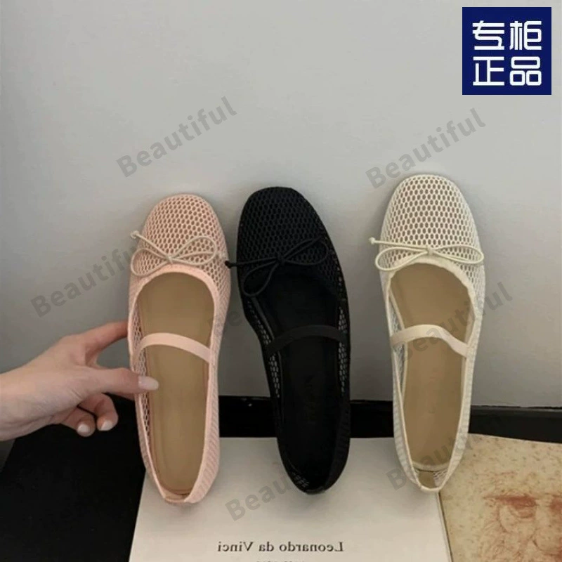 Женские балетки Мэри Джейн с эластичной лентой и бантом, дышащие, с вырезами и отверстиями