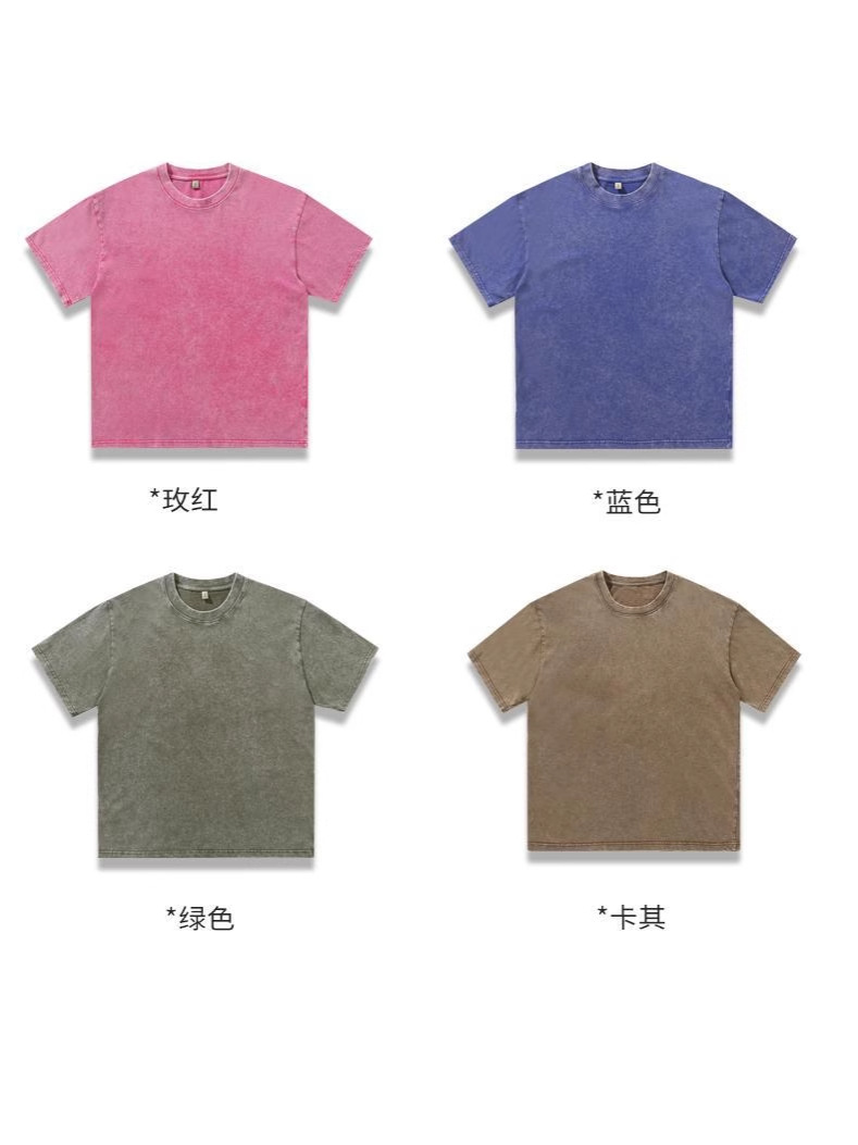 Camiseta de manga corta de algodón lavada desgastada de 230g personalizada para hombres y mujeres, media manga transfronteriza, ocio europeo y americano, pareja personalizada