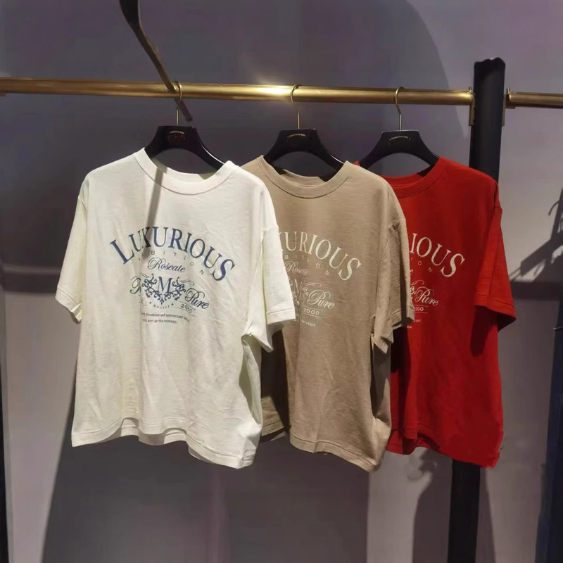 Japanese m Brand 2025 Summer New Letter Print Round Neck Retro Loose Short-Sleeve T-Shirt 028Isz90-0561 Japanese m Brand 2025 Summer New Letter Print Round Neck Retro Loose Short-Sleeve T-Shirt 028Isz90-0561