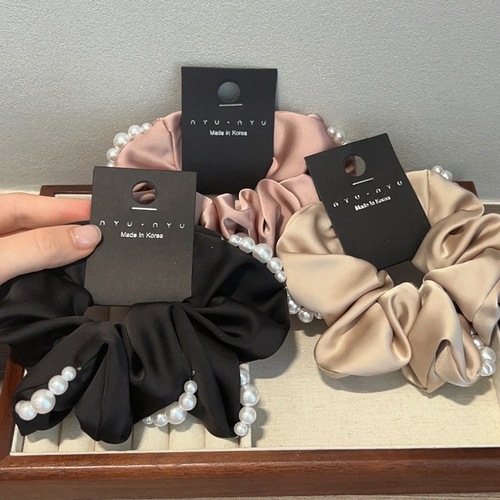 French new style elegant pearl satin large intestine hair tie simple Hepburn style high-end hair tie hair rope hair accessory