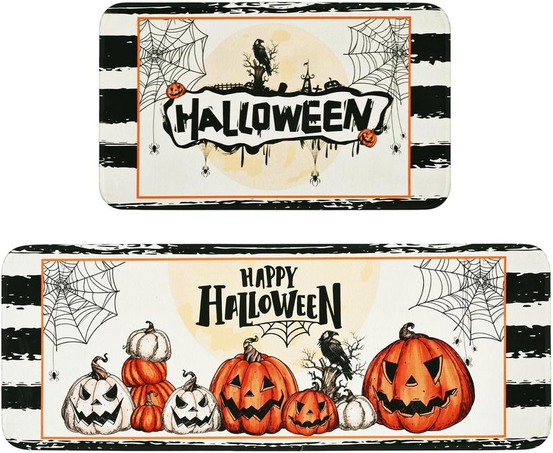 国境を越えたハロウィーンのカボチャの床マットキッチンの2つのセットの長さは汚れに強い吸水足マット玄関マットを管理しやすい|undefined