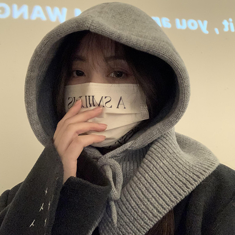 冬季韩版时尚披肩帽女防寒保暖帽子围脖一体情侣款护耳毛线针织帽|undefined