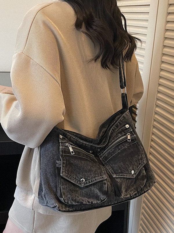 Bolso retro de gran capacidad para mujeres 2026 primavera nueva moda denim mochila de hombro para viajar bolsa de ocio image 3