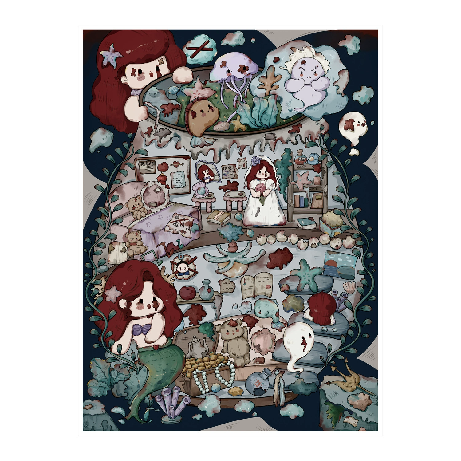 71.0 Арт Блю пейзаж стикер сцена Ariel фантазийный 3D мини-мора Sticker DIY unzip ручной заметки стикер