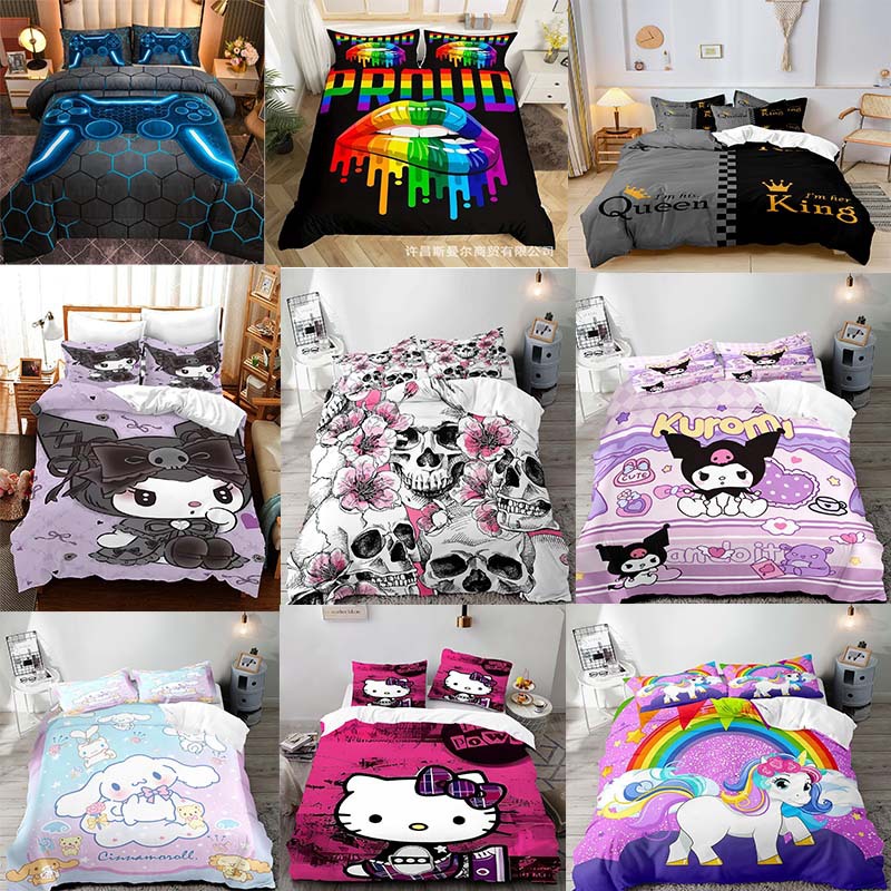 Cross-border three-piece set 90g sanding quilt cover pillowcase Amazon TEMU hot Christmas season Diss Sanrio