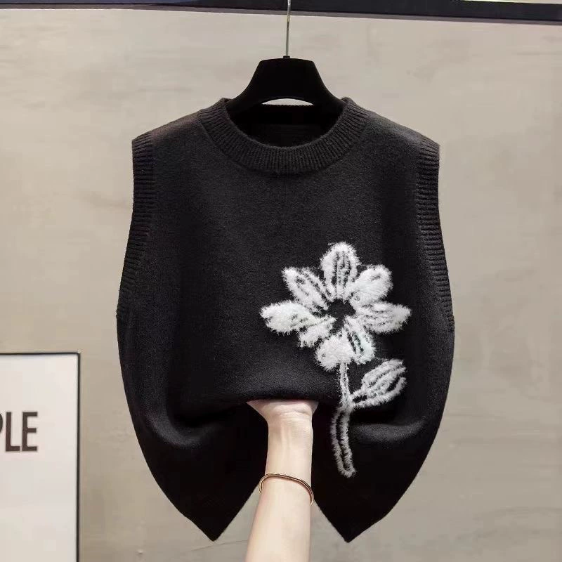 Трикотажный жилет с круглым вырезом женский 2024 весна и осень новая свободная одежда для лошадей, сложенные на улице, свитер