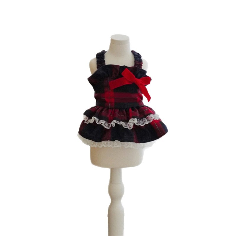 Nueva ropa de mascotas Navidad clásica vestido de cuadros cachorro ropa de vacaciones encaje ropa de perro japonesa y coreana