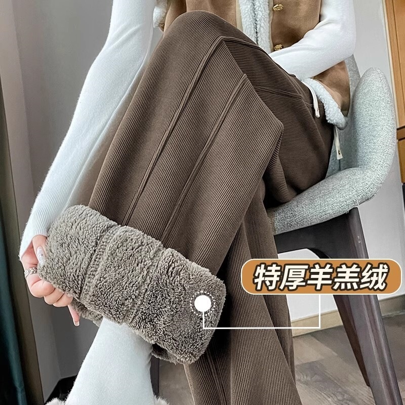 Cross-border wholesale women's fleece-lined wide-leg pants for autumn and winter, lamb wool cotton pants, straight thickened winter banana pants Cross-border wholesale women's fleece-lined wide-leg pants for autumn and winter, lamb wool cotton pants, straight thickened winter banana pants