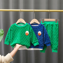 2022春季新款男童女童圓領純色衛衣兩件套寶寶運動長袖套裝潮代發