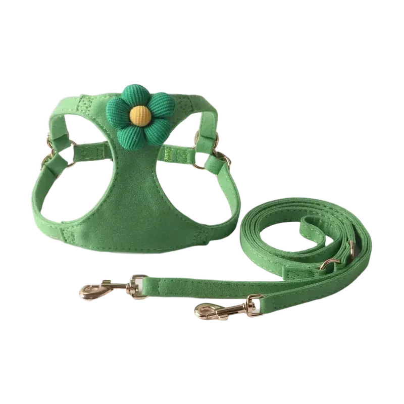 Aminger New Silk Velvet Candy Color Flower Leash Set Pet Harness Cat_voghion.com
