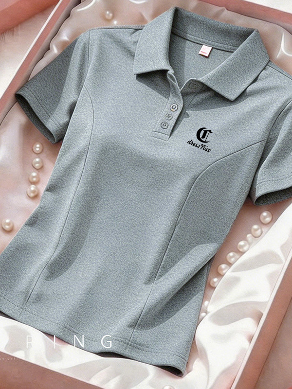 Summer New Solid Color Polo Shirt with Short Sleeves for Women, Pure Cotton Slim-Fit Versatile Fashion T-Shirt for Moms