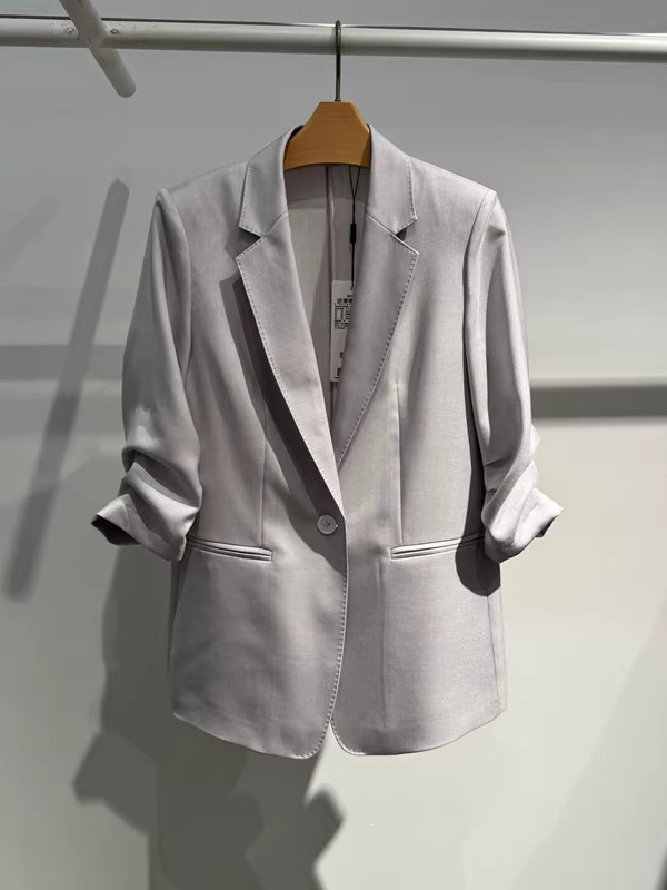 Qadın nazik midi qollu blazer, inci boz, yay üçün