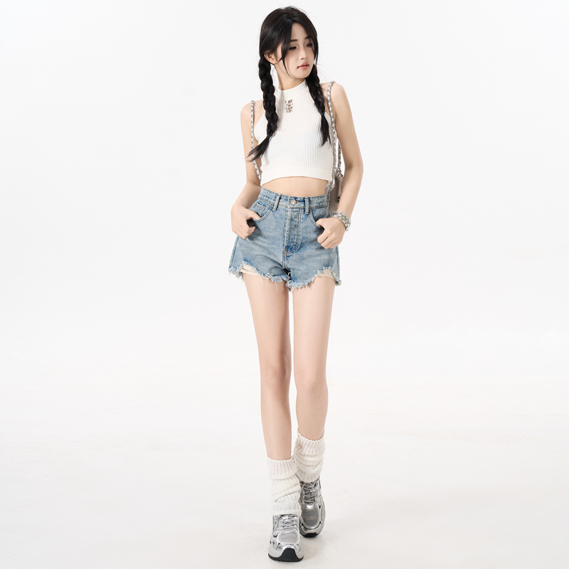 American-style High Waist Denim Shorts Women's Slim-fit Short A- line Hot Pants Loose Wide-leg Pants Women's Nostalgic Blue American-style High Waist Denim Shorts Women's Slim-fit Short A- line Hot Pants Loose Wide-leg Pants Women's Nostalgic Blue