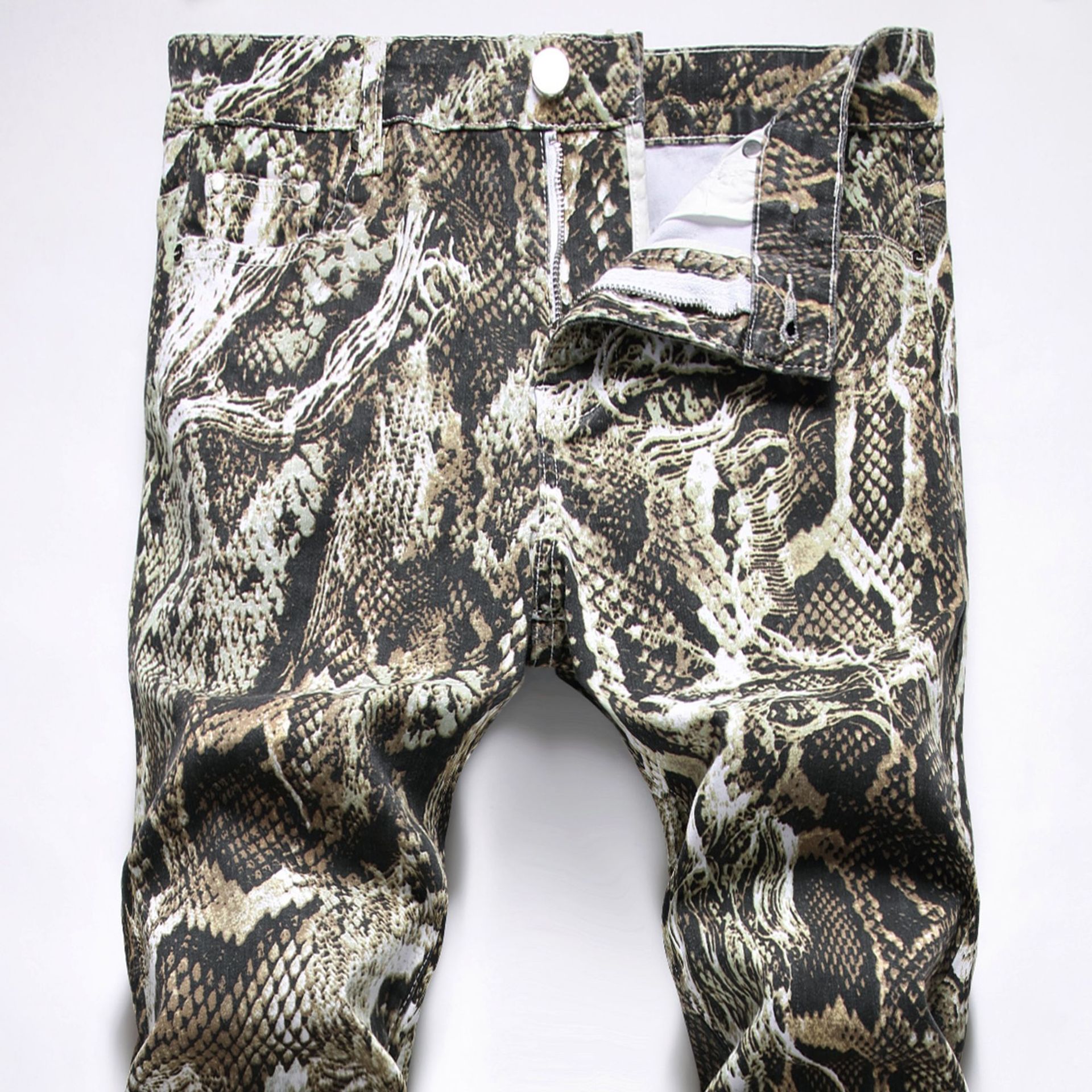 Cross-Border hombres de piel de serpiente SLIM-Fit de moda de los hombres hip hop fresco impreso serpiente patrón noche Show cantante rendimiento jeans