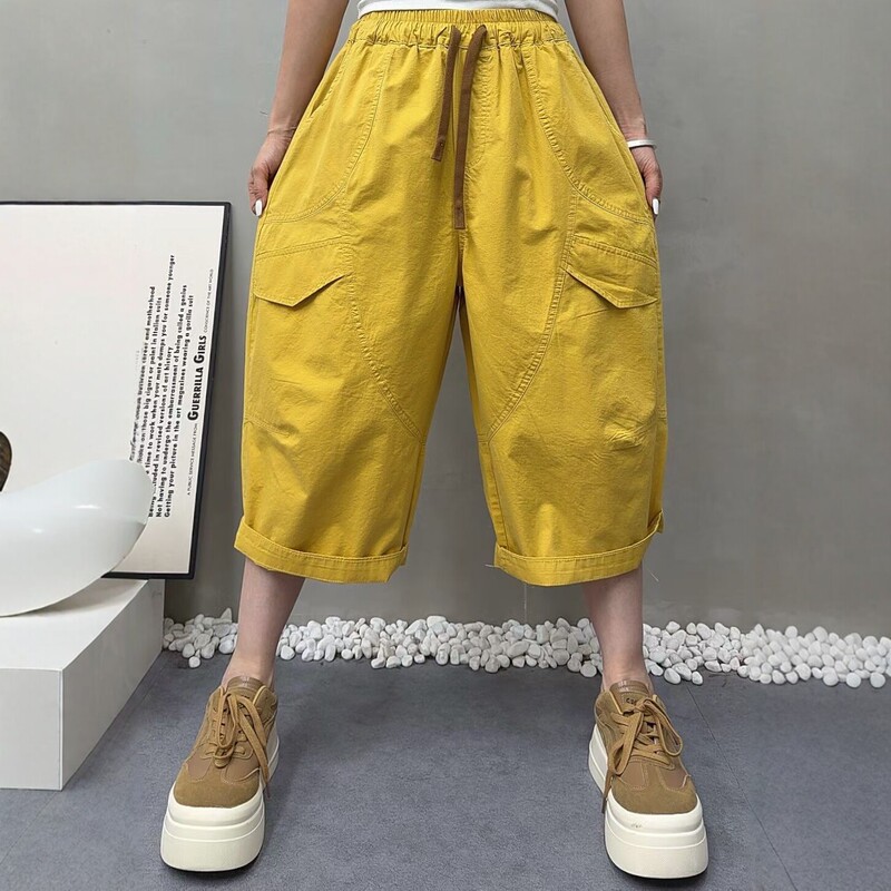 2026 Summer New Korean Style Loose Washed Cotton Workwear Cropped Pants for Women, Elastic Waist Versatile Casual Pants 8625 2026 Summer New Korean Style Loose Washed Cotton Workwear Cropped Pants for Women, Elastic Waist Versatile Casual Pants 8625