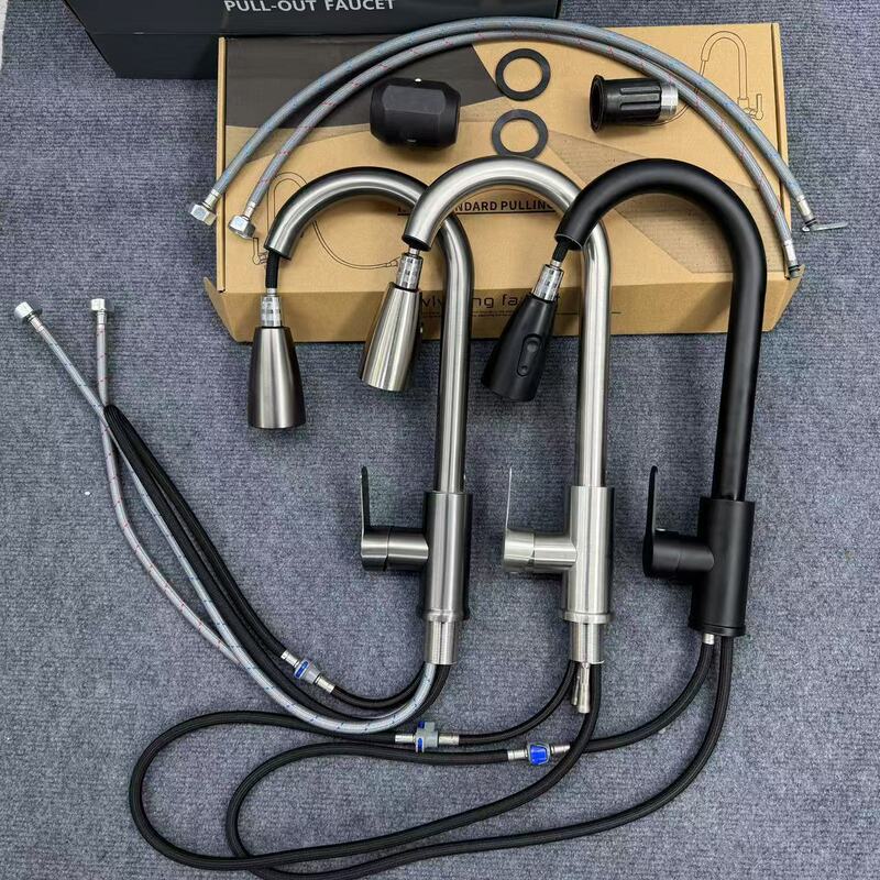 Foreign Trade Style Kitchen Hot and Cold Faucet 304 Pull-Out Swivel Telescopic Household Sink for Washing Vegetables