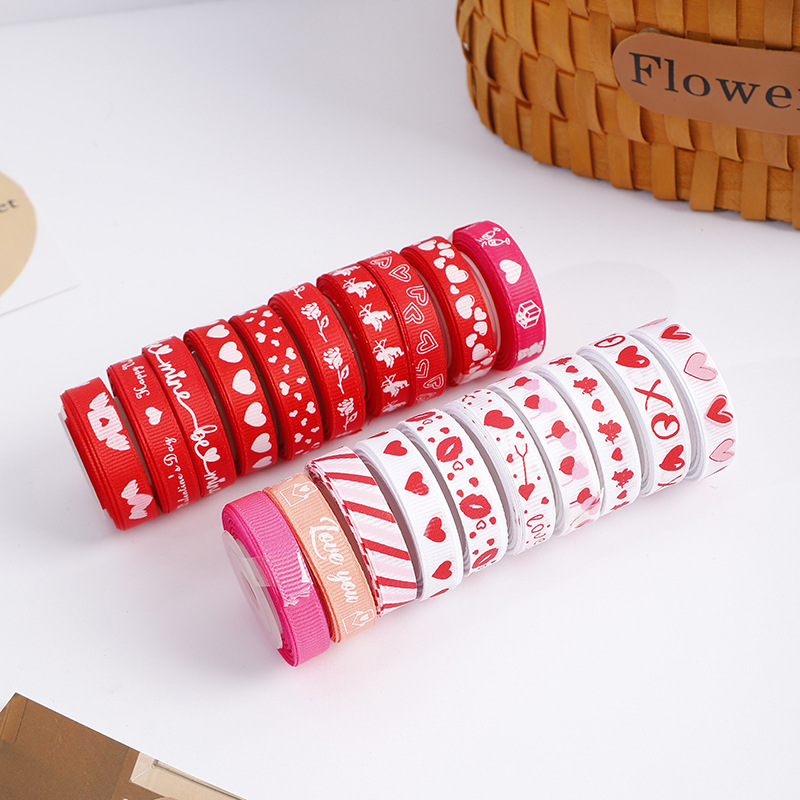 跨境小码1cm情人节丝带印花织带罗纹带多色组合礼物包装绳绑带