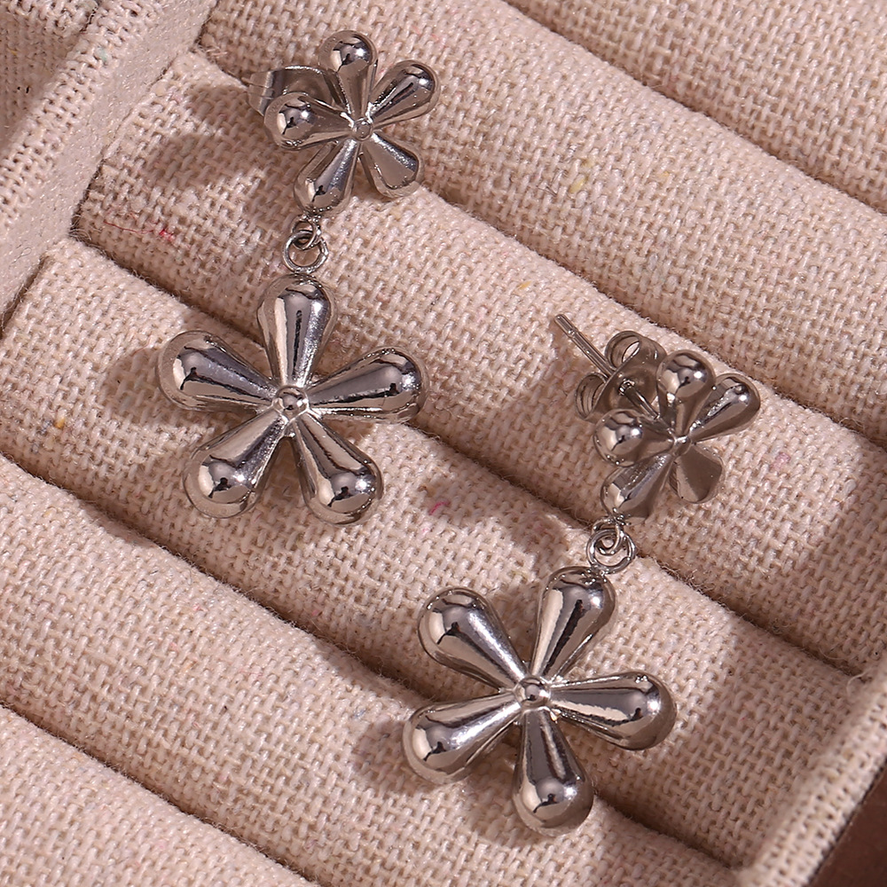 Two Small Flower Pendant Stainless Steel Earrings