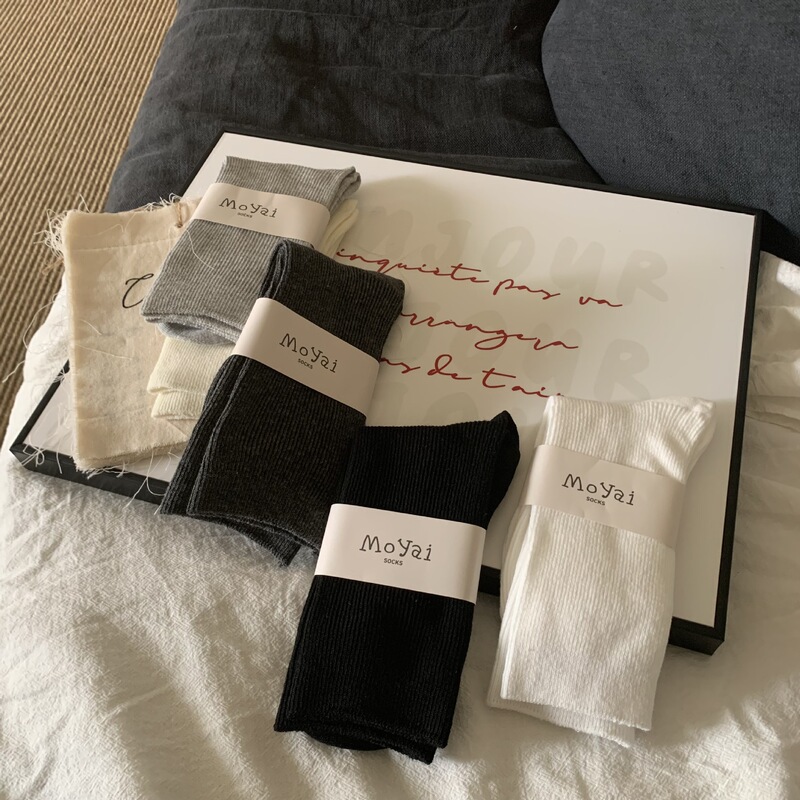 Runway Style Vertical Striped Dark Gray Socks for Women, Autumn and Winter Mid-Calf Socks, Cotton Black Japanese Style Slouch Socks, Long Socks