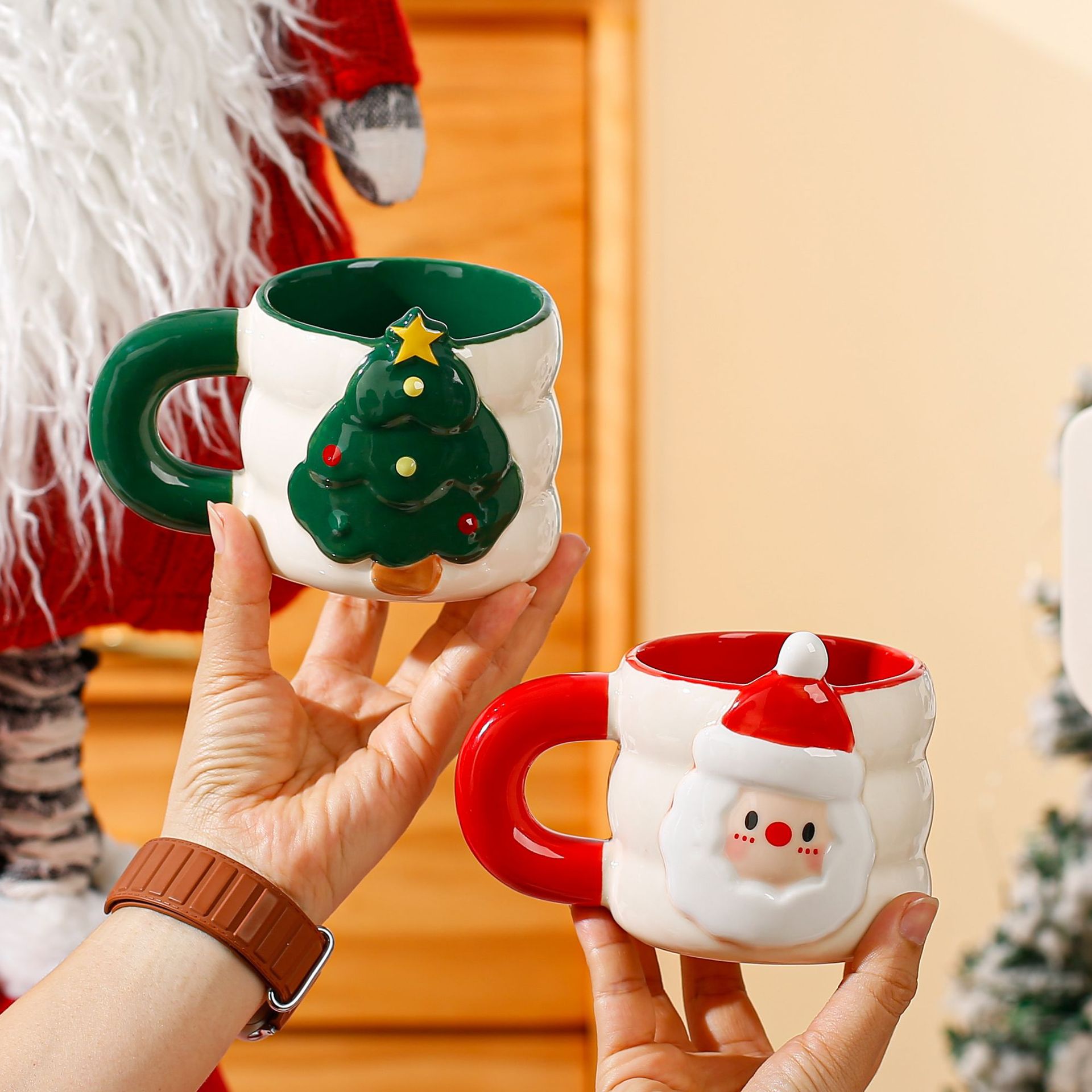 Cute Style Christmas Cute Christmas Tree Santa Claus Ceramics Mug 1 Piece