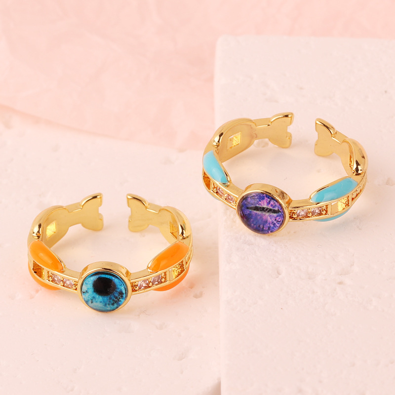 Retro Eye Copper Enamel Resin Rings