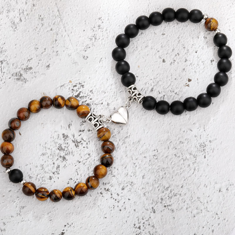 2 pièces nouveau produit lancé Qixi amoureux bracelet en pierre volcanique œil de tigre magnétique_voghion.com