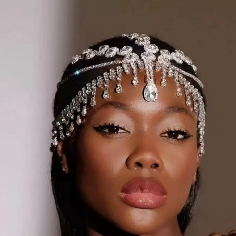 Cross-border bestseller: diamond-embellished pearl hair chain with tassels, versatile hair accessory for banquets and performances, niche high-end wholesale for women
