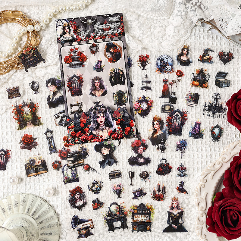 Shadow Rose European Retro Character Princess Series Pet Hand Cart Decoración Material Collage Etiqueta adhesiva plana transfronteriza