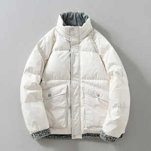 239 Denim Color-block Down Jacket Men's Winter New Fashionable Thickened Collar Youth Loose 90 White Duck Down Jacket