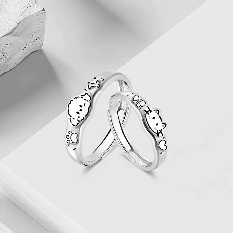 萌趣凯蒂猫情侣戒指男女ins小众设计森系清新创意可爱手饰批发