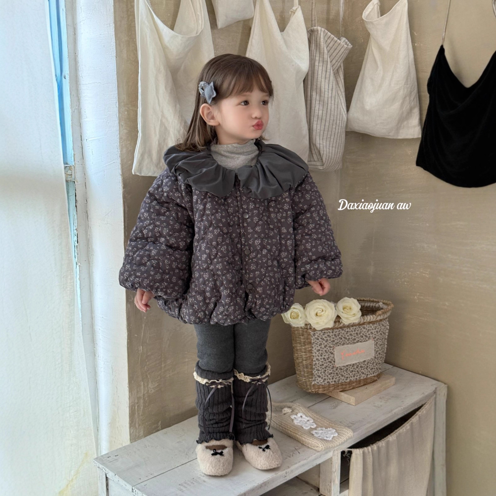 大小卷女童棉服25秋冬新款韩版碎花洋气加厚棉服女宝一体绒打底裤