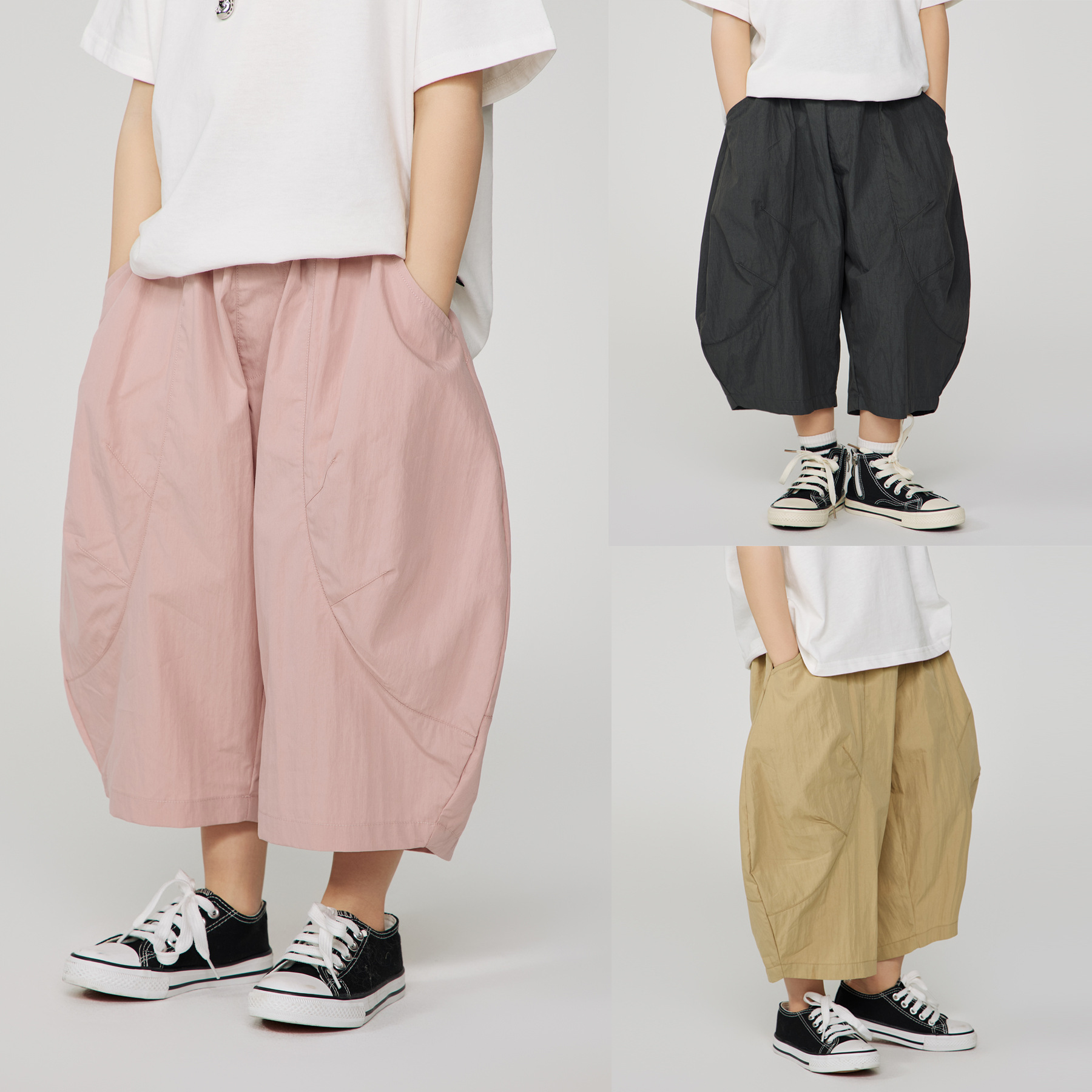 2025 Summer New Children's Casual Wide Leg Pants Men's Middle and Big Children's Loose Harlan Pants Thin Quick-drying Capri Pants